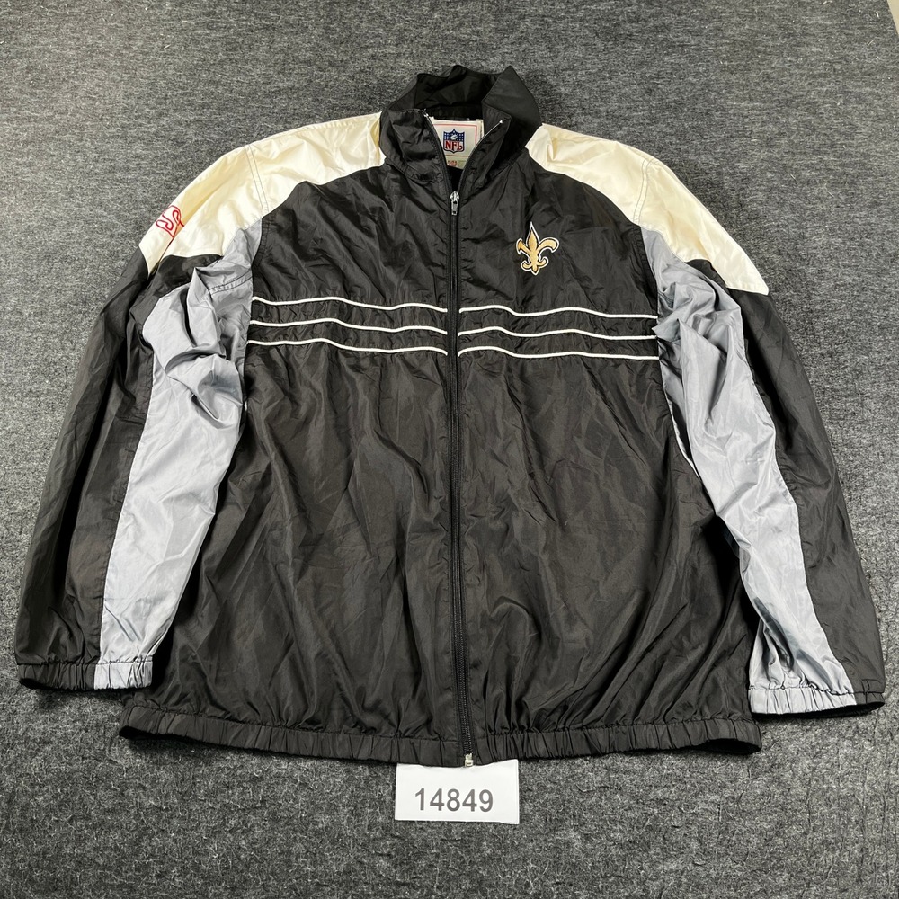 New Orleans Saints Windbreaker Jacket Men XL Black NFL Football Full Zip Outdoor